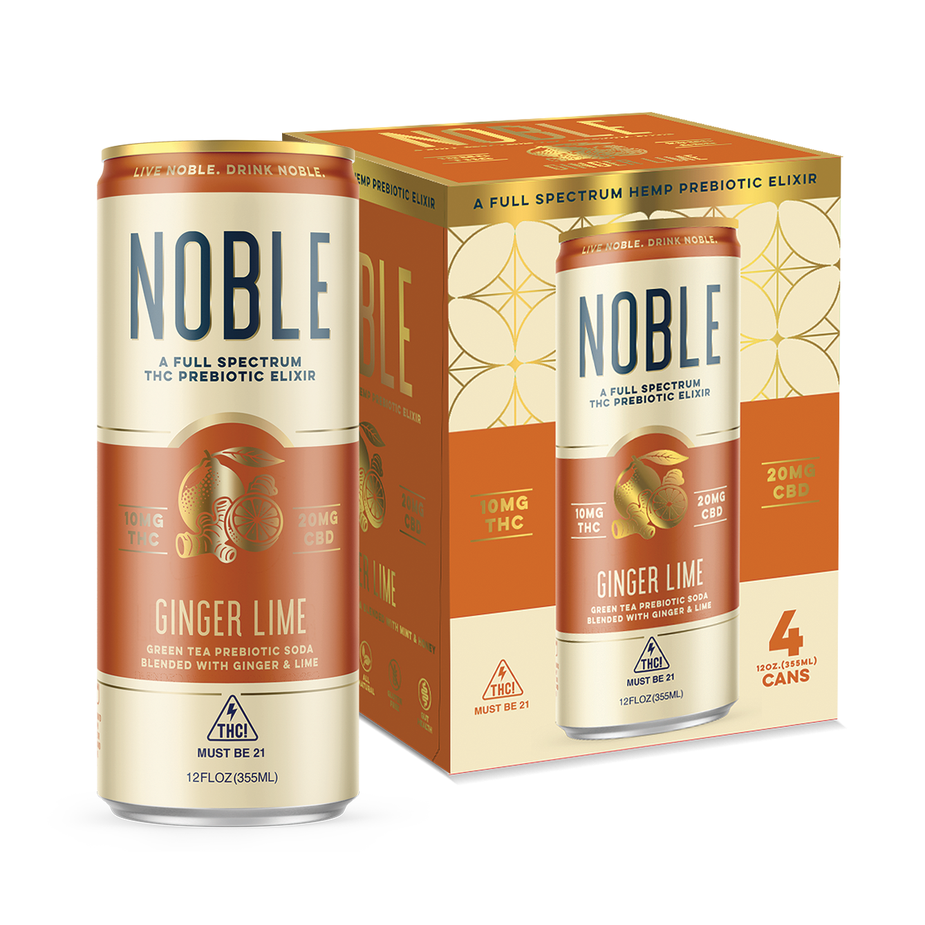 Noble - 12oz 10mg THC + 20mg CBD Green Tea Prebiotic Soda (24ct Case)